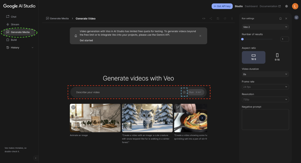 Veo on Google AI Studio